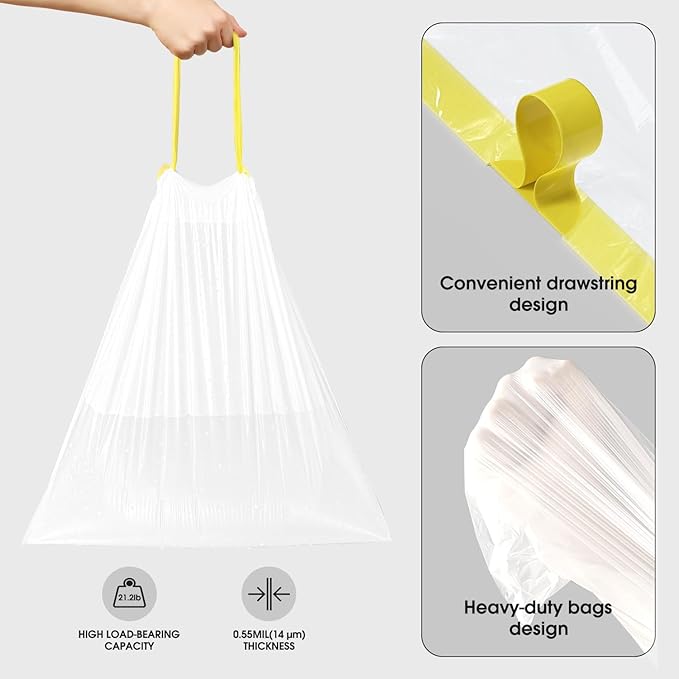 CEROELDA 1.6 Gallon Small Trash Bags, 120 Count Mini Drawstring Garbage Bags Unscented fit 4.5-8 Liter, 1.2-2 Gallon Thick Plastic Wastebasket Liners for Bathroom Bedroom Office Toilet