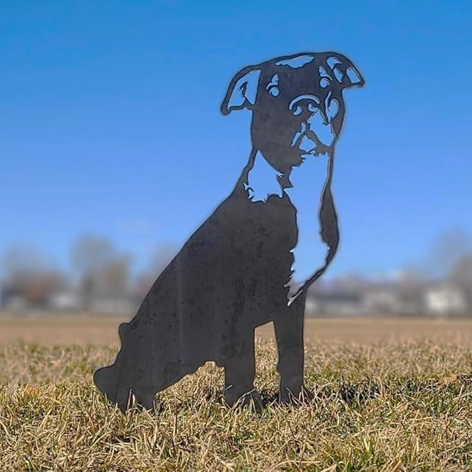 Corten Steel American Pit Bull Terrier Dog Silhouette Yard Stake (Small)