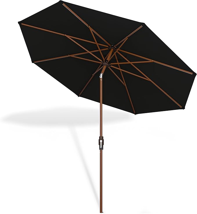 Midtown Umbrellas Wooden 2-8 Feet Outdoor Patio Umbrella, Terylast Ebony Fabric, Aluminum Frame For Backyard Umbrella, Deck Umbrella, Garden Umbrella & Pool Umbrella - Wooden Pole