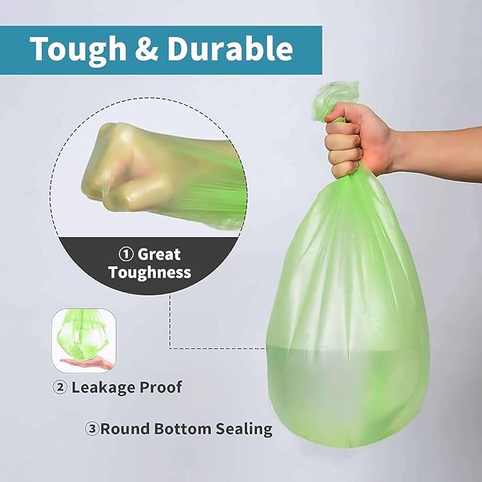 Biodegradable Trash Bags - 13 Gallon Durable Garbage Bag [100 Count], Perfect for Tall Trash Cans Green Thicken Recycling Bin Bags for Kitchen, Bathroom, Camping, Office, Car