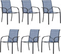Outdoor Dining Chairs Set of 6, Stackable Patio Chairs with Textilene Fabric, Lightweight Garden Chairs for Poolside, Backyard, Camping, Light Blue