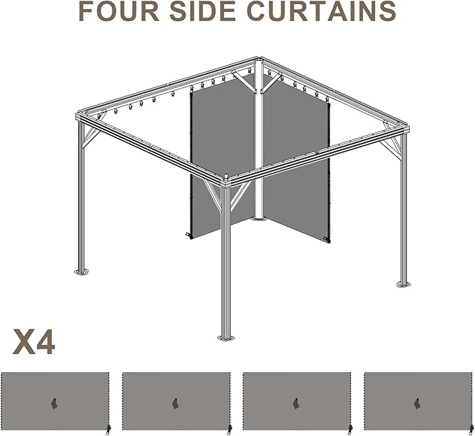 BPS 12' x 12' Gazebo Curtain Privacy 4-Panel Sidewall Outdoor Replacement Shade (Only Curtain)