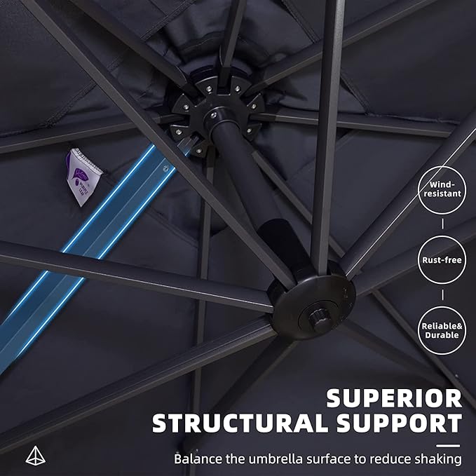PURPLE LEAF 9' X 11.5' Patio Umbrella Outdoor Cantilever Rectangle Umbrella Aluminum Offset Umbrella with 360-degree Rotation for Garden Deck Pool Patio, Light Grey