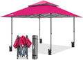 EAGLE PEAK 13x13 Straight Leg Pop Up Canopy Tent Instant Outdoor Canopy Easy Single Person Set up Folding Shelter w/Auto Extending Eaves 169 Square Feet of Shade (Deep Pink)