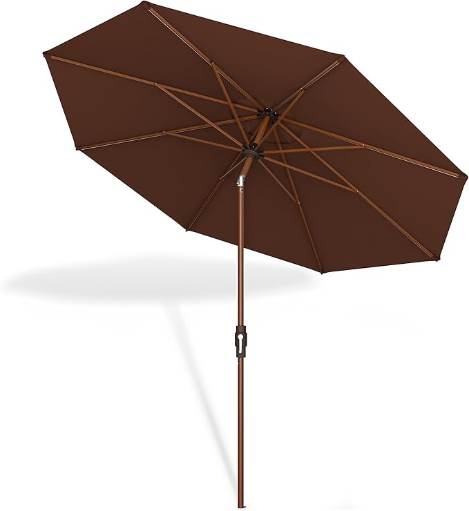 Midtown Umbrellas Sunbrella Umbrella Large Patio Umbrella 2-10 Feet in Bay Brown Acrylic Fabric - Auto-Tilt Aluminum Frame For Backyard Umbrella, Deck Umbrella & Porch Umbrella - Wooden Pole
