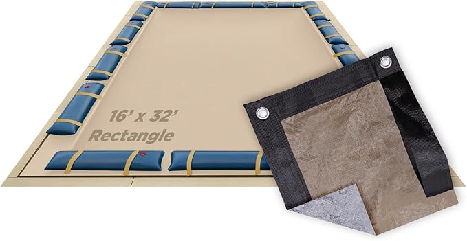 Buffalo Blizzard Supreme Plus 16 ft x 32 ft Rectangular Winter Pool Cover | Tan/Silver | Heavy Duty for Above Ground Swimming Pools | Easy Install | Cold & UV Resistant | Seasonal Debris Protection