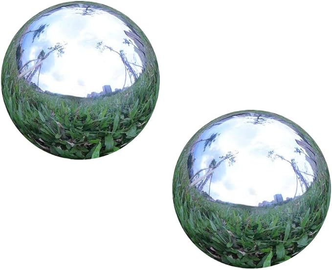 Pack of 2, Stainless Steel Hollow Gazing Ball Mirror Polished Shiny Sphere for Home Garden Ornament (4.7 Inch)