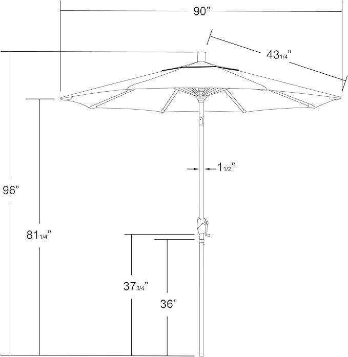 California Umbrella 7.5' Round Aluminum Market Umbrella, Crank Lift, Push Button Tilt, White Pole, Hunter Green Olefin