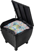 Outdoor Wicker Storage Box with Cover, 13 Gallon PE Rattan Deck Box for Outside with Waterproof Liner, Patio Storage Chest with Hinged Lid for Cushions, Pillows, Towels, Horizontal Bin, Black