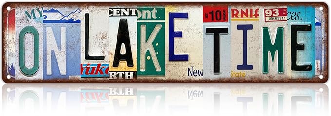 Vintage On Lake Time Wall Decor Street Signs Lakehouse Metal Tin Signs 16 x 4 Inches