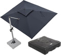 PURPLE LEAF 9 X 12 FT Cantilever Patio Umbrellas with Base Included, Large Square Offset Umbrella with 360° Rotation, Outdoor Aluminum Pool Umbrella for Pool Lawn Garden, Grey