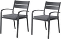Soleil Jardin Outdoor Aluminum 2-Piece Patio Dining Chairs with Cushions, Stackable Bistro Chairs for Balcony, Garden, Backyard, Dark Grey Finish & Grey Cushion