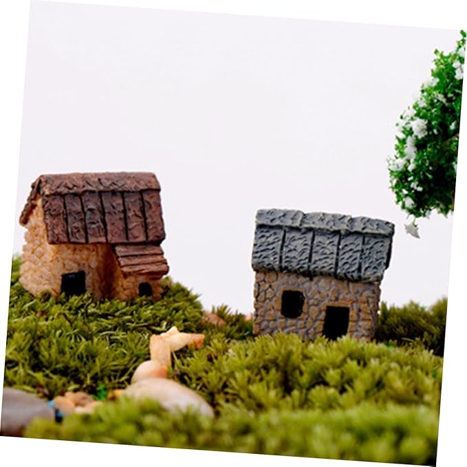 Fairy Garden Mini House Accessories, Miniature Village Hut Figurine Cottage, DIY Micro Landscape Decor Ornaments for Bonsai, Succulent Planting (C)