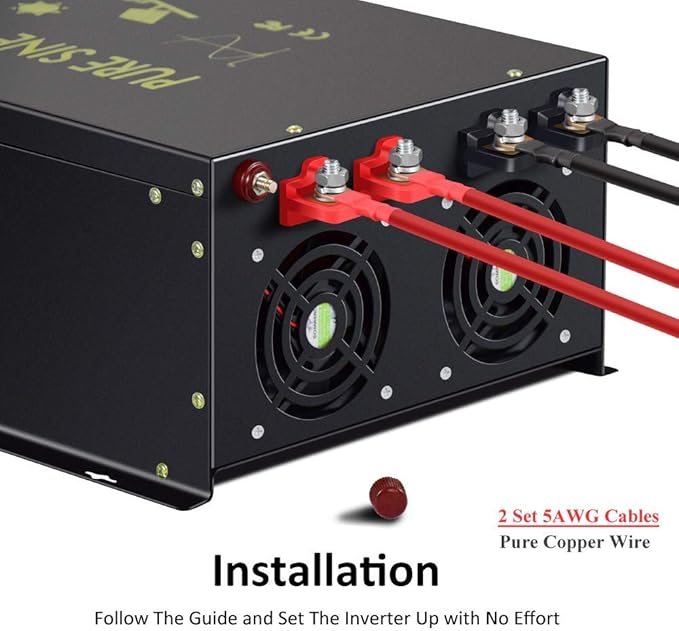 WZRELB Pure Sine Wave 6000W (10000W Surge) 12VDC 120VAC Power Inverter - Solar, RV