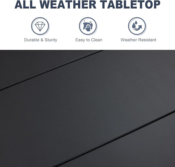 VICLLAX 60" Outdoor Round Patio Dining Table for 8-10, All Weather Metal Dining Table with Umbrella Hole for Deck Lawn Garden Backyard, Black