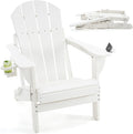 Folding Adirondack Chair, HDPE Outdoor Texture Lawn Chair with Reclining Back, Cup and Phone Holder - Comfortable Firepit Chair Weather Resistant for Patio or Backyard (White, Set of 1)