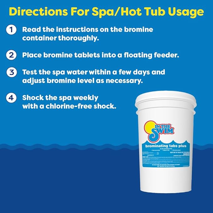 In The Swim 1 Inch Bromine Plus Tablet Sanitizer for Spas, Hot Tubs, or Swimming Pools - Pre-Stabilized, Low Odor, Chlorine Alternative - 25 Pounds