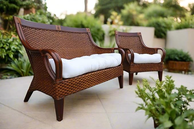 RSH DECOR: Sunbrella Tufted Wicker Loveseat Cushion | 41” x 19" | Water and Fade-Resistant Performance Fabric | Outdoor Settee Cushion for Patio Furniture | Canvas Rust