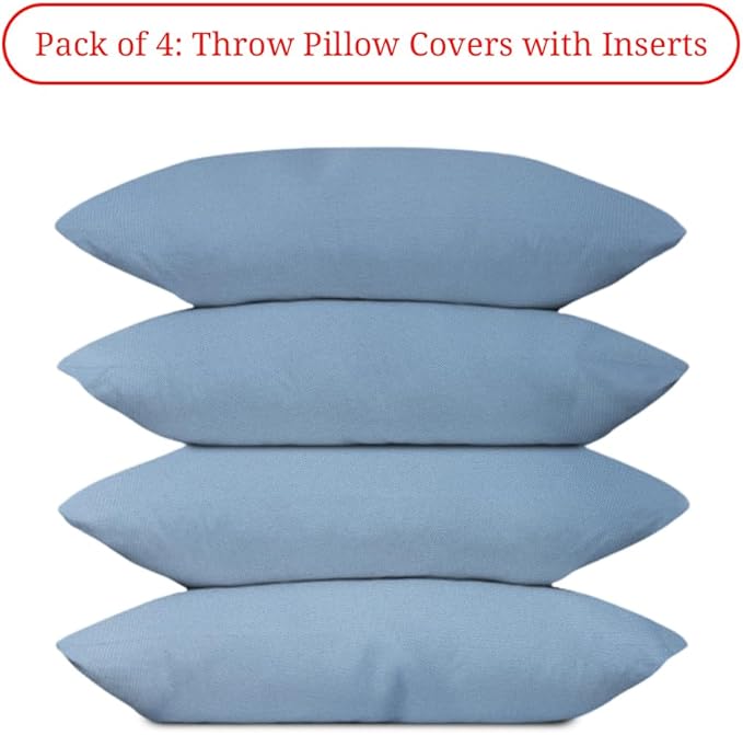 Covers & All Premium Square Throw Pillow Inserts with Covers Set of 4, 12 x 20 Inches Sky Blue, Decorative Cushions for Couch Sofa Home Decor Office Travel UV Resistant Waterproof Soft Cushions