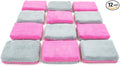 Autofiber Thin [Saver Applicator Terry] Ceramic Coating Applicator Sponge | 12 Pack | with Plastic Barrier to Reduce Product Waste. (Pink/Gray)