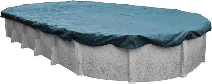 Pool Mate 18 x 40 ft Deluxe Blue Winter Oval Pool Cover for Above Ground Pools, 4 ft Overlap (22 x 44 ft Cover Size), Solid 10 x 10 Scrim, 2.91 oz/yd2, 12-Year Warranty, Style: 581840-4A