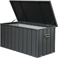 Heavy-Duty Outdoor Metal Storage Box Dark Gray Lockable Water-Resistant Deck Box for Patio Garden Tools Organization Rust-Resistant Outside Storage Box (160 Gallon)