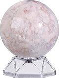 Natural Cherry Blossom Agate Crystal Ball with Acrylic Display Base, 61-70mm Polished Stone Feng Shui Crystal Sphere Meditation Decoration for Home & Office