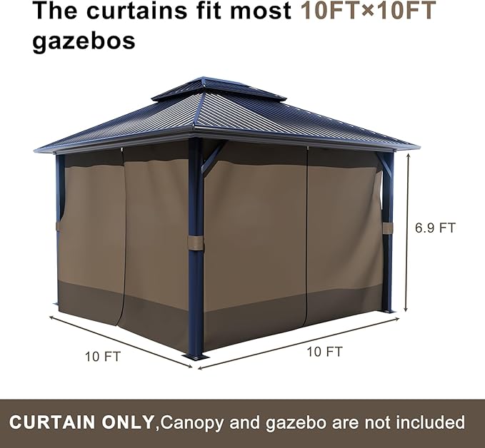 BPS 10' x 10' Gazebo Curtain Privacy 4-Panel Sidewall Outdoor Replacement Shade (Only Curtain)