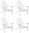 LUE BONA HDPS Adirondack Chairs Set of 4, Fire Pit Outdoor Chair Weather Resistant with Cup Holder, Modern Plastic Chair Plastic for Patio, Deck, Proch, 350LBS, White