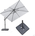 PURPLE LEAF 8' X 8' Swivel Outdoor Patio Aluminum Umbrella with Base Left-right Tilting Cantilever Offset Umbrella with UV Resistant Heavy Duty Fabric for Deck Pool Patio Backyard, Pebble Grey