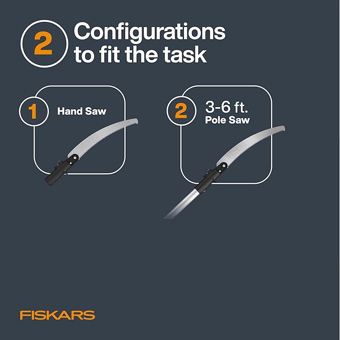 Fiskars XtendControl Extendable Tree Pruner (6 ft), Adjustable Branch Trimmer with 15" X1 Saw with Hand Saw Option, 3-6 ft Extension Pole, and Secure Locking System for Precision Cutting