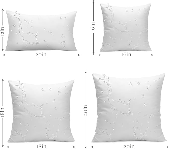 Ashler 20 x 20 Outdoor Pillows, Waterproof Inserts Set of 4 Water Resistant Throw Pillow Inserts, Hypoallergenic Pillows for Patio, Bench, Garden, Indoor Outdoor Summer Decorative