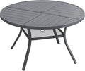 DIFY 47.2" Round Outdoor Patio Dining Table for 6, All-Weather Metal Steel Slatted Patio Table with 1.57" Adjustable Umbrella Hole, for Lawn Garden Porch Backyard, Grey