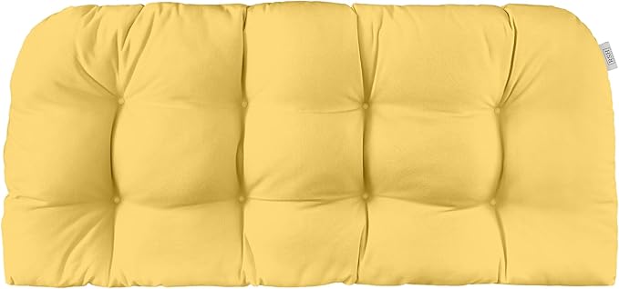 RSH DECOR: Sunbrella Tufted Wicker Loveseat Cushion | 41” x 19" | Water and Fade-Resistant Performance Fabric | Outdoor Settee Cushion for Patio Furniture | Canvas Buttercup Yellow