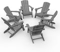 Folding Adirondack Chair Wood Texture 6 Pack, HDPE All-Weather Fire Pit Chairs, Plastic Adirondack Chairs with 2 Cup Holder, Outdoor Lawn Chair for Patio Garden (Grey)