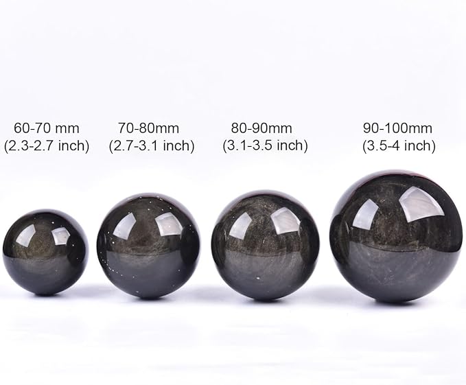 JIC Gem Large Golden Obsidian Crystal Sphere Quartz Crystal Ball with Stand Healing Ornament Witchcraft Meditation Home Decor 3.1-3.5 inch(80-90mm)