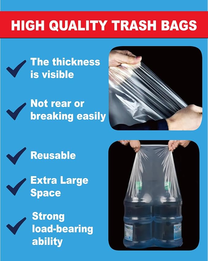 6 Mil Clear Contractor Bags - 20 Pack Heavy Duty Contractor Trash Bags for 50/55/60 Gallon Large Clear Garbage Bags (Extra Thick, Tear Resistant) (32" X 52")