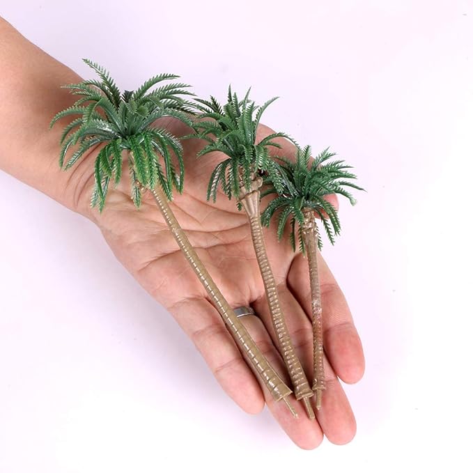 15 Pack Miniature Palm Trees for Diorama Decor - Tropical Coconut Model Trees with Bendable Trunks (4-6.3 Inches) - Cake Toppers, Train Layout Scenery & Architectural Sandbox Decorations