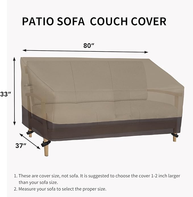 Easy-Going Waterproof Outdoor Couch Cover, Heavy Duty 3-Seater Patio Sofa Cover, Winchdproof Outdoor Furniture Cover with Air Vent (80Wx37Dx33H inch, Camel/Dark Brown)