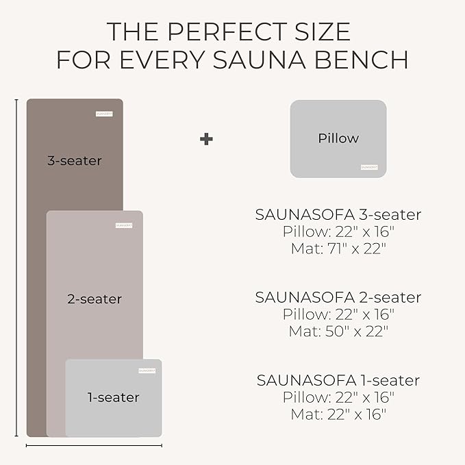 SAUNASOFA™ Sauna Mat & Pillow Set – 1 seater sauna seat cushion and pillow for infrared or finnish saunas – luxury sauna accessories in grey