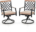 PHI VILLA Swivel Patio Chairs Set of 2 Outdoor Dining Rocker Chair Support 300 lbs for Garden Backyard Bistro Furniture Set with Cushion, Black