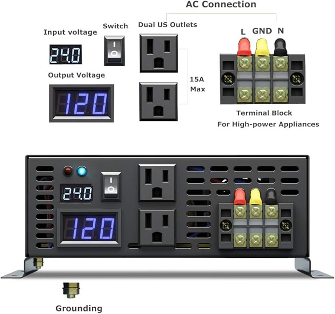 WZRELB Pure Sine Wave 2500W 24VDC 120VAC Power Inverter,Car Inverter，Remote Control
