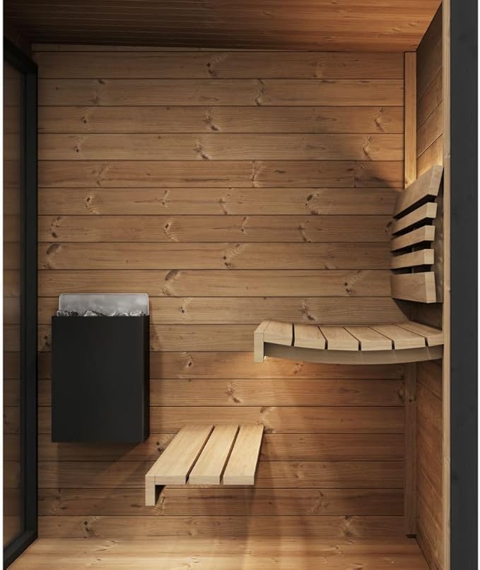 GL4 Outdoor Sauna Kit, Garden Luxury-Series Outdoor DIY Sauna Kit, Thermo-Spruce, up to 4 Persons Bundles (Sauna Heater and Sauna Stones Included) (HIVE MINI 6 WiFi - Glass)