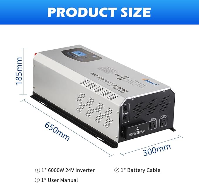 Ampinvt 6000W Peak 18000watts Pure Sine Wave Power Inverter 24V DC to AC 120V 240V Split Phase with Battery AC Charger,Off Grid Low Frequency Solar Inverter for Home