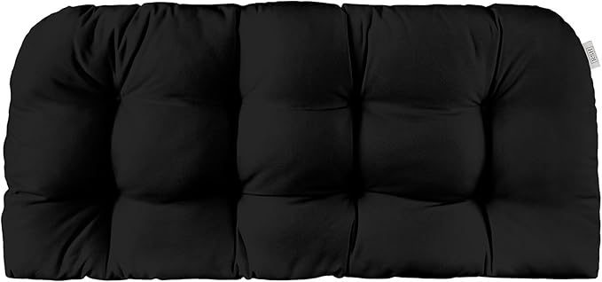 RSH DECOR: Sunbrella Tufted Wicker Loveseat Cushion | 44" x 22" | Outdoor Settee Cushion for Patio Furniture | Crafted with Sunbrella Performance Fabric| Canvas Black