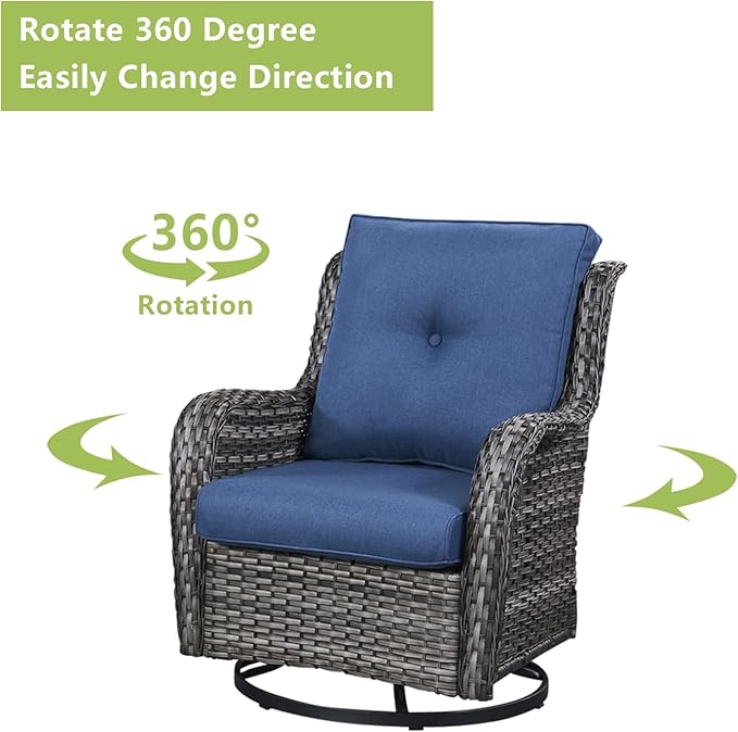 Rilyson 6 Piece Outdoor Patio Furniture Set - Rattan Wicker Patio Conversation Sets with 2 Swivel Rocker Chairs,2 Ottomans,1 Loveseat and 1 Coffee Table for Outside Porch Deck Yard(Mixed Grey/Blue)
