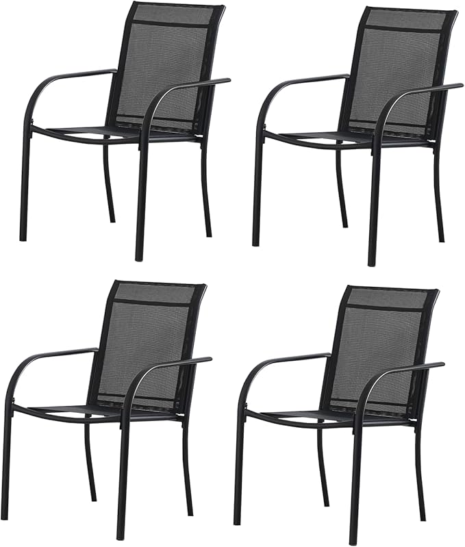 Patio Chairs Set of 4, Outdoor Dining Chairs with Breathable Textilene Fabric, Stackable Patio Chairs for Lawn, Garden, Backyard, Poolside, Black