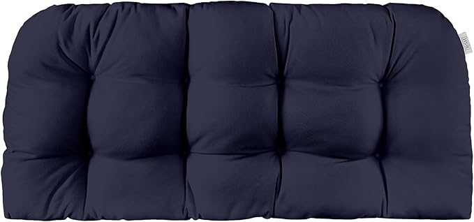 RSH DECOR: Sunbrella Play Tufted Wicker Loveseat Cushion | 44" x 22" | Outdoor Settee Cushion for Patio Furniture | Crafted with Sunbrella Performance Fabric| Play Navy