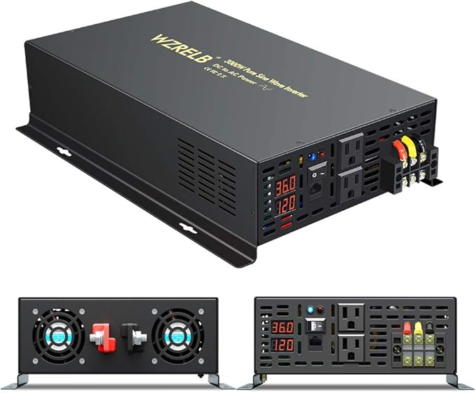 WZRELB 3000W 36VDC 120VAC Pure Sine Wave Power Inverter with 2 AC Outlets Wired Remote Control Car Inverter