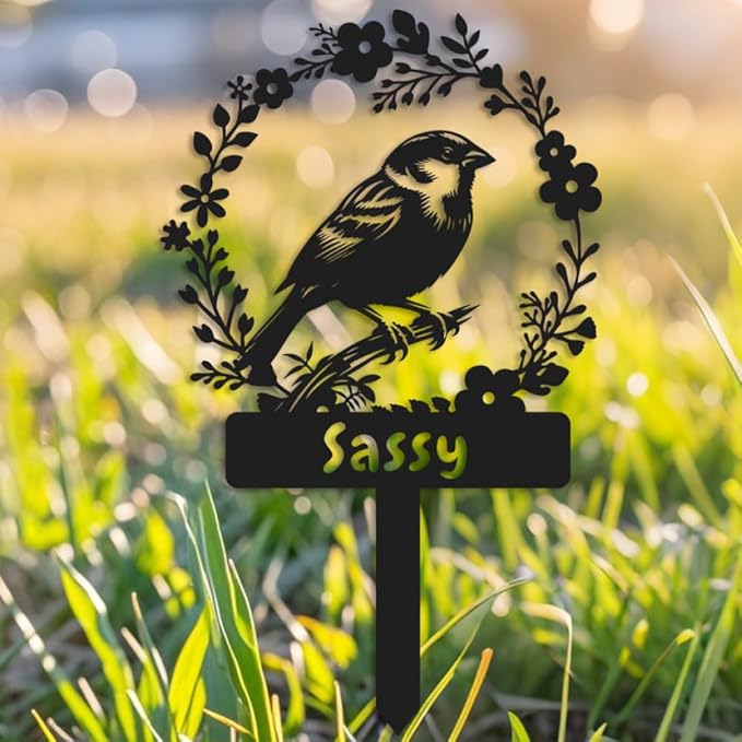 Custom Bird Memorial Stake,Metal Canary Grave Marker,Bird Garden Sign,Remembrance Stake,Bird Loss,Outdoor Garden Yard Sign Bird 10inch